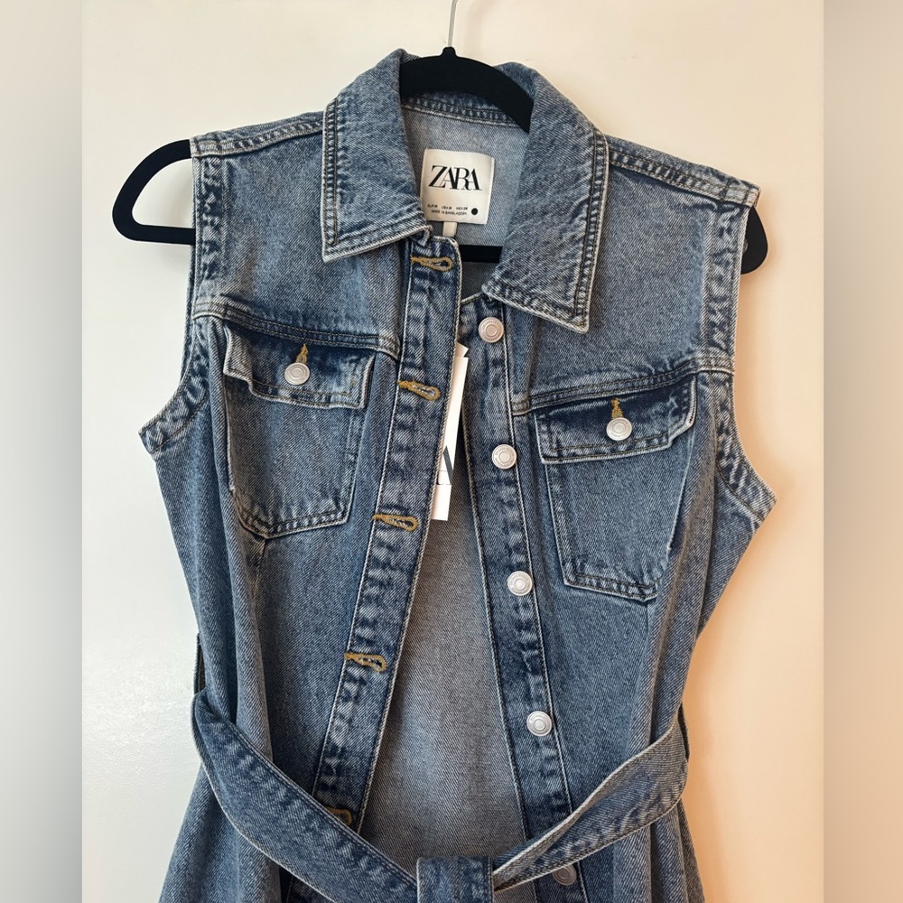 Zara Denim Sleeveless Collar Dress - Picture 2 of 4